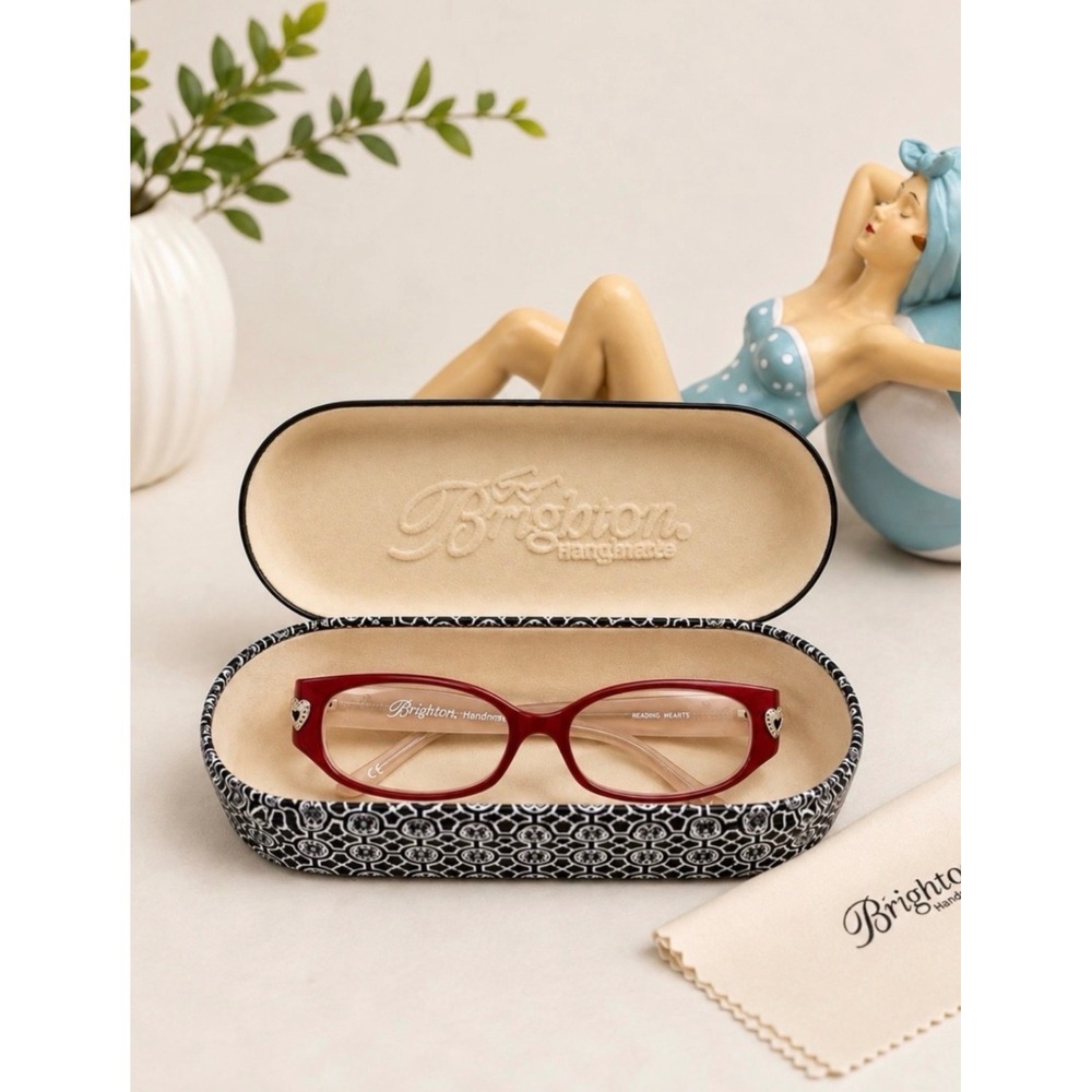 Brighton Raining Hearts +1.0 Reading Glasses Red w/ Case EUC Handmade